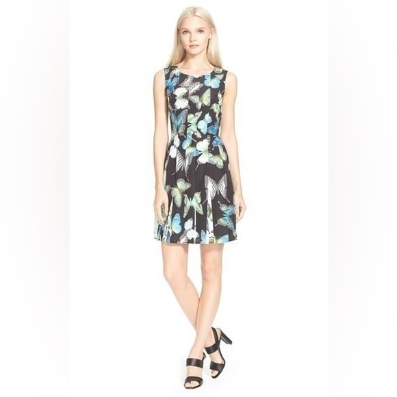Ted Baker London Engrid Butterfly Black Blue Pleated Skirt Dress 4 10 Ac27